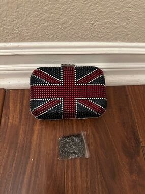 Union Jack Rhinestone Clutch - Black & Red